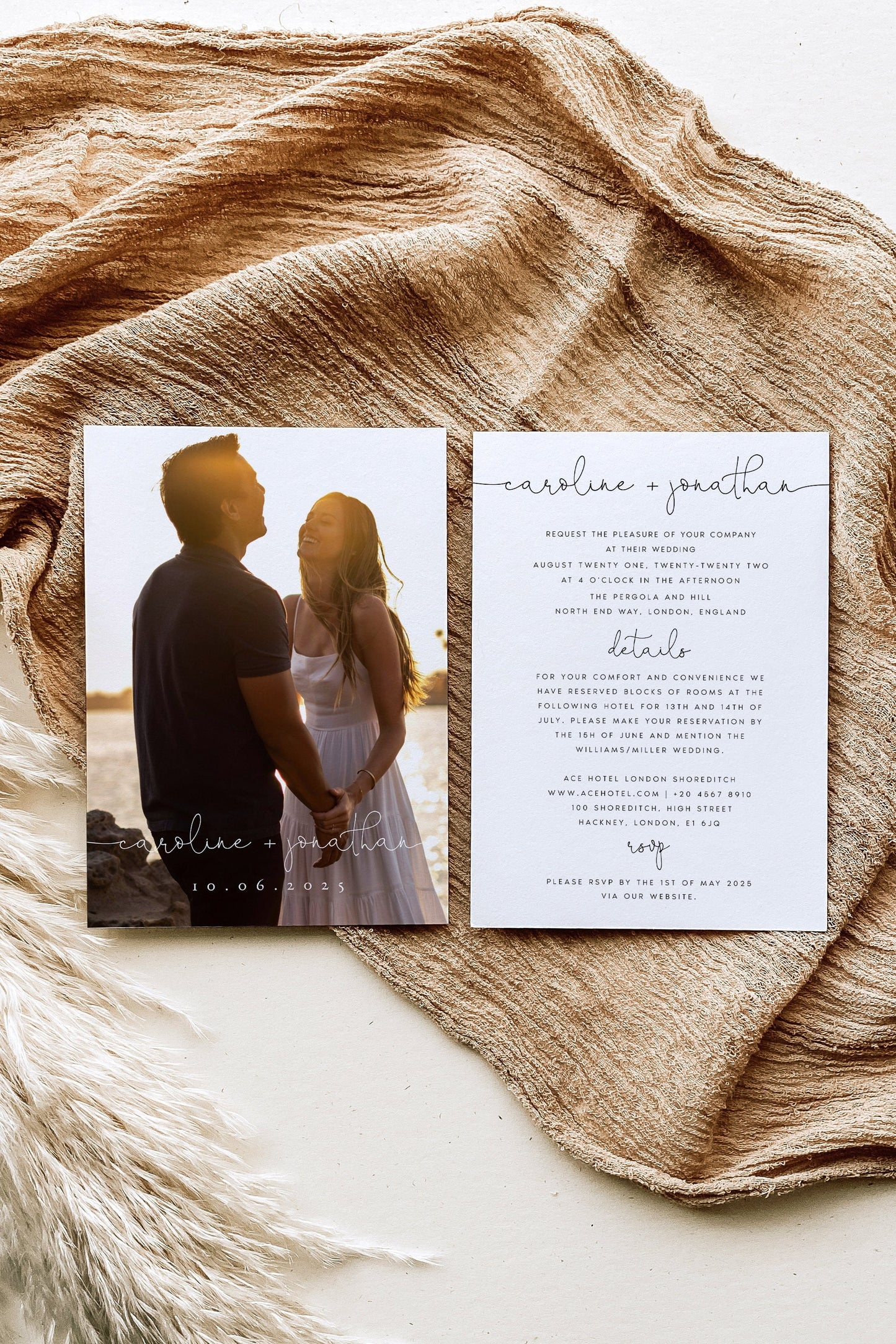 Caroline Minimalist Photo Wedding Invitation Set