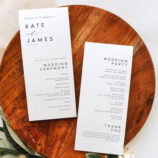 Kate Minimal Wedding Program Template Download