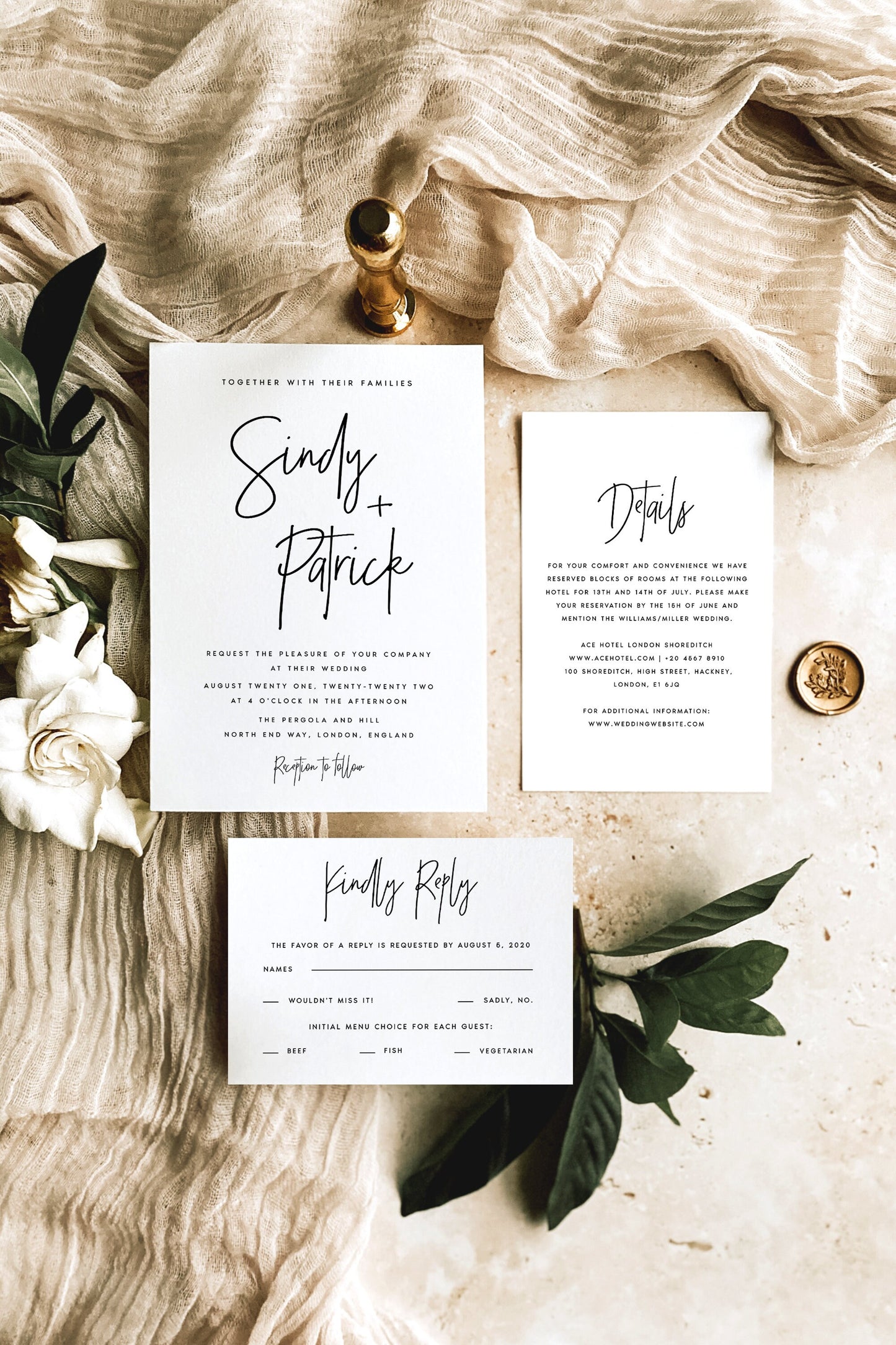 Sindy Modern Wedding Invitation Set Template