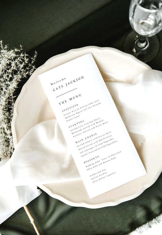 Cate Wedding Menu Template with Guest Names