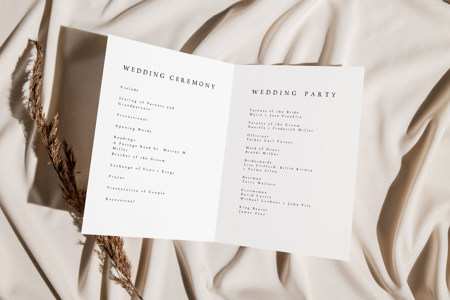 Cate Modern Wedding Program Template