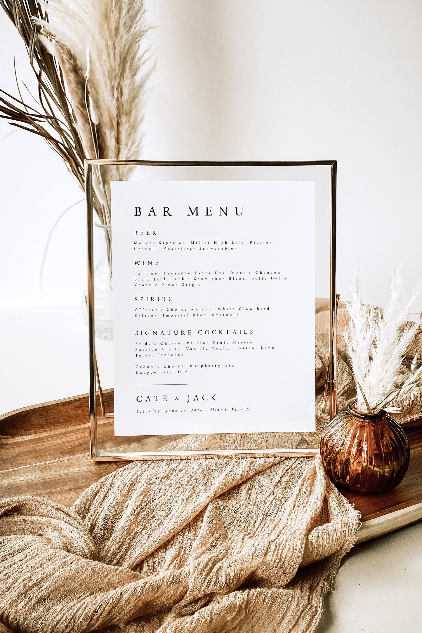 Cate Wedding Bar Menu Template