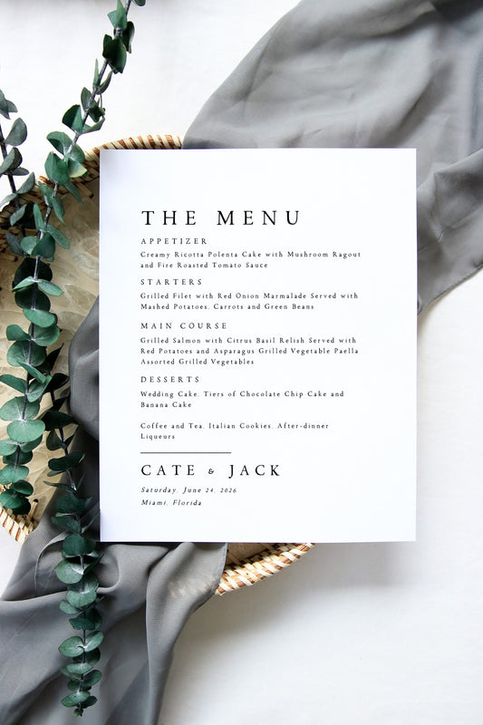 Cate Minimalist Wedding Menu Template