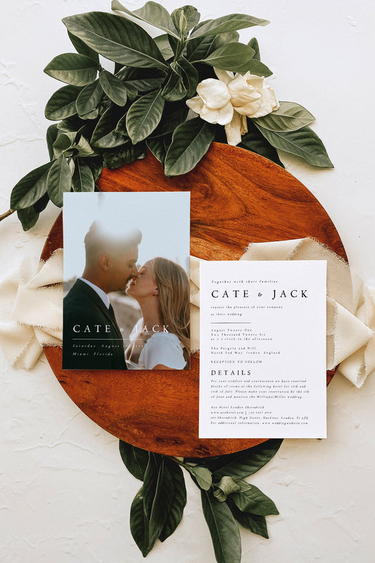 Cate Minimalist Photo Wedding Invitation Set