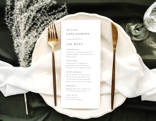 Cate Wedding Menu Template with Guest Names