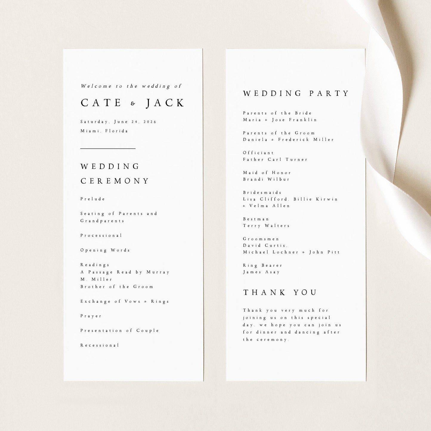 Cate Modern Wedding Program Template