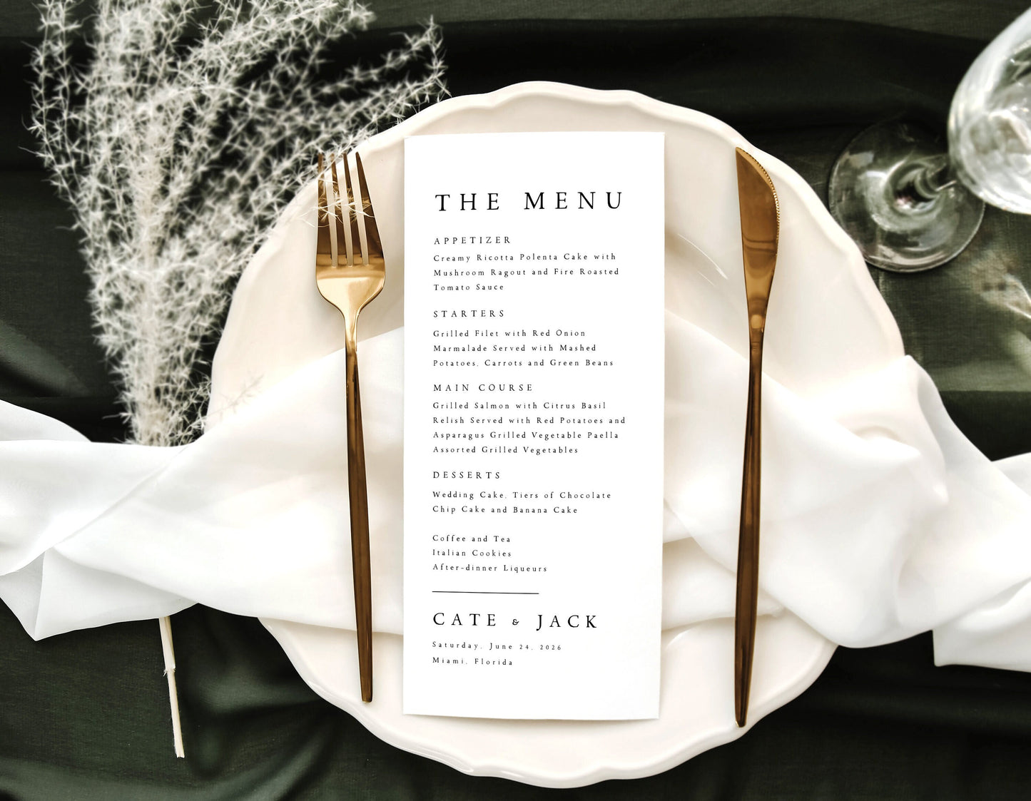 Cate Minimalist Wedding Menu Template