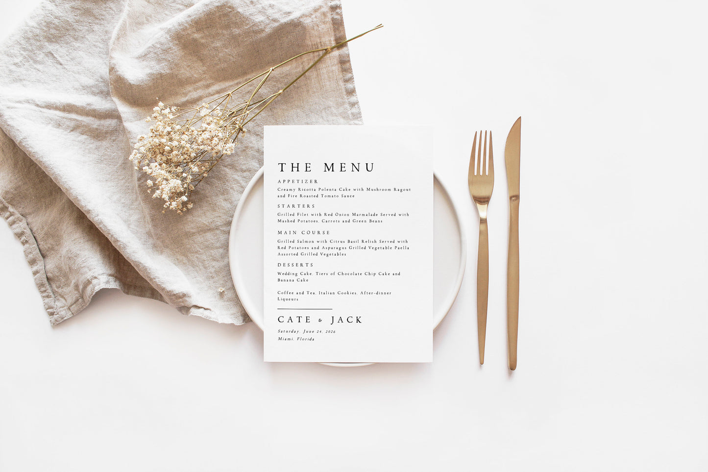 Cate Minimalist Wedding Menu Template