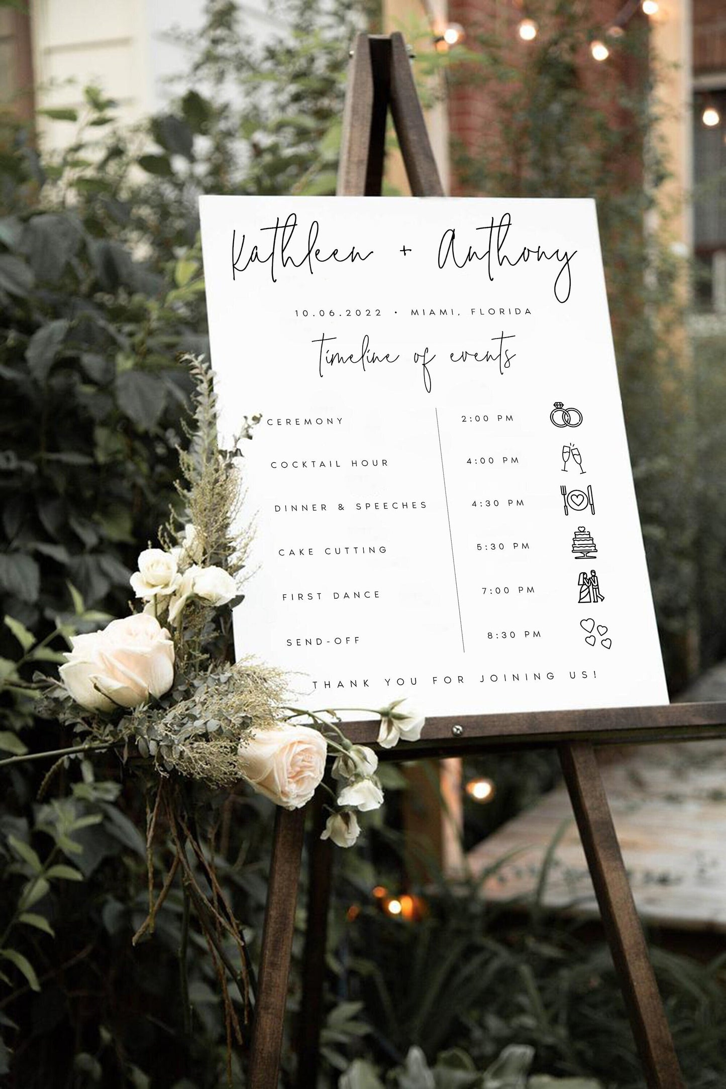 Kathleen Modern Wedding Order of Events Timeline Sign Template