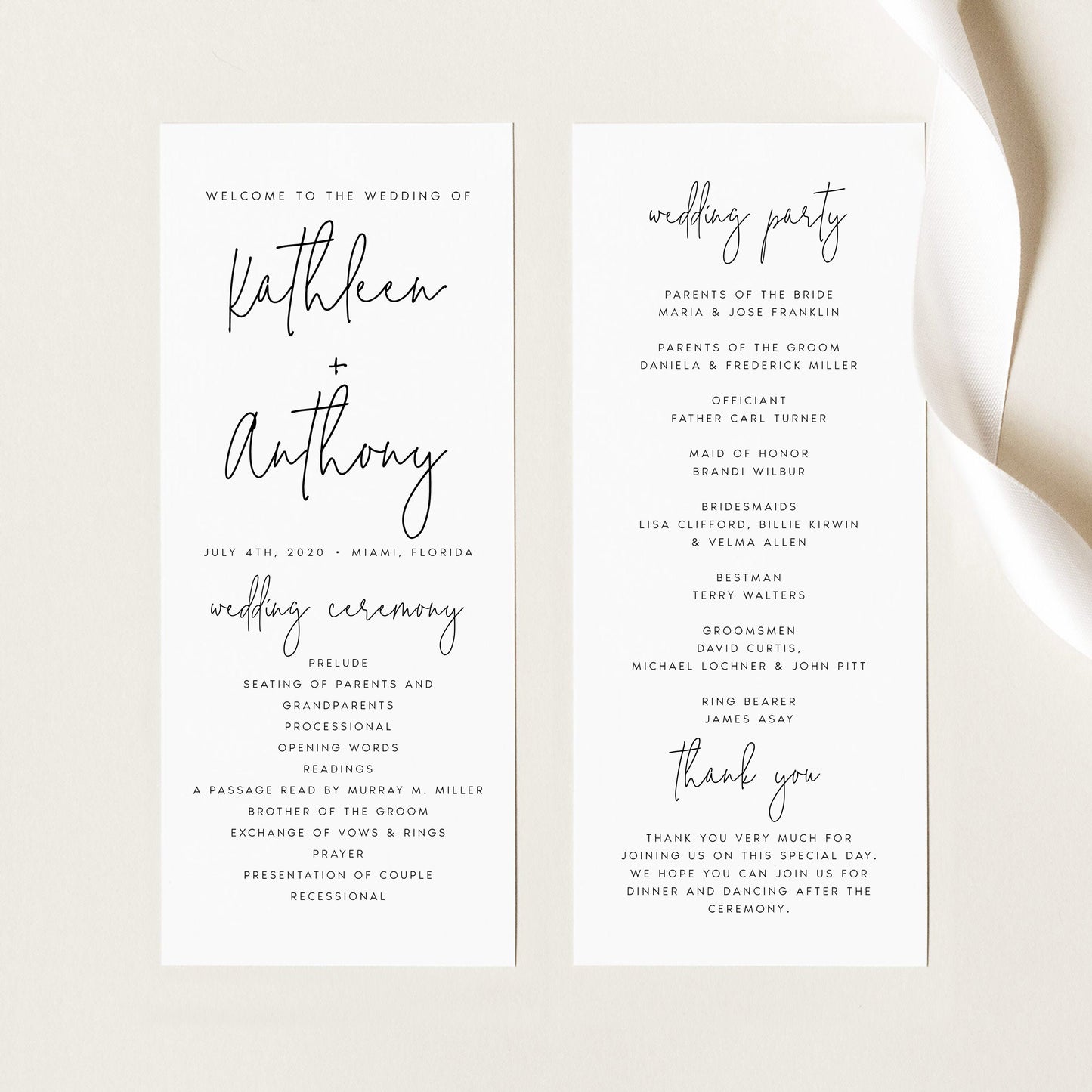 Kathleen Modern Wedding Program Template