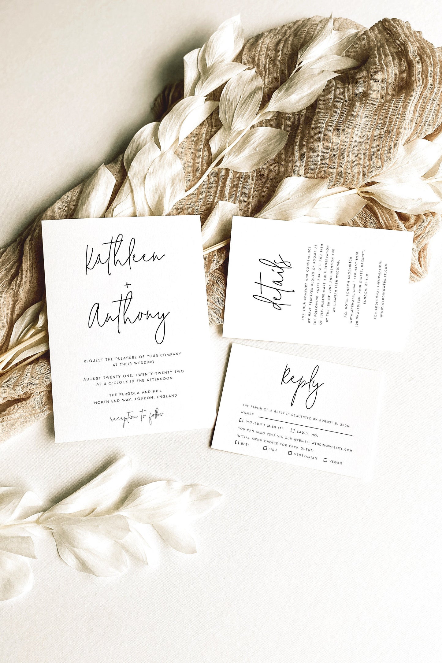 Kathleen Modern Calligraphy Invitation Set Template