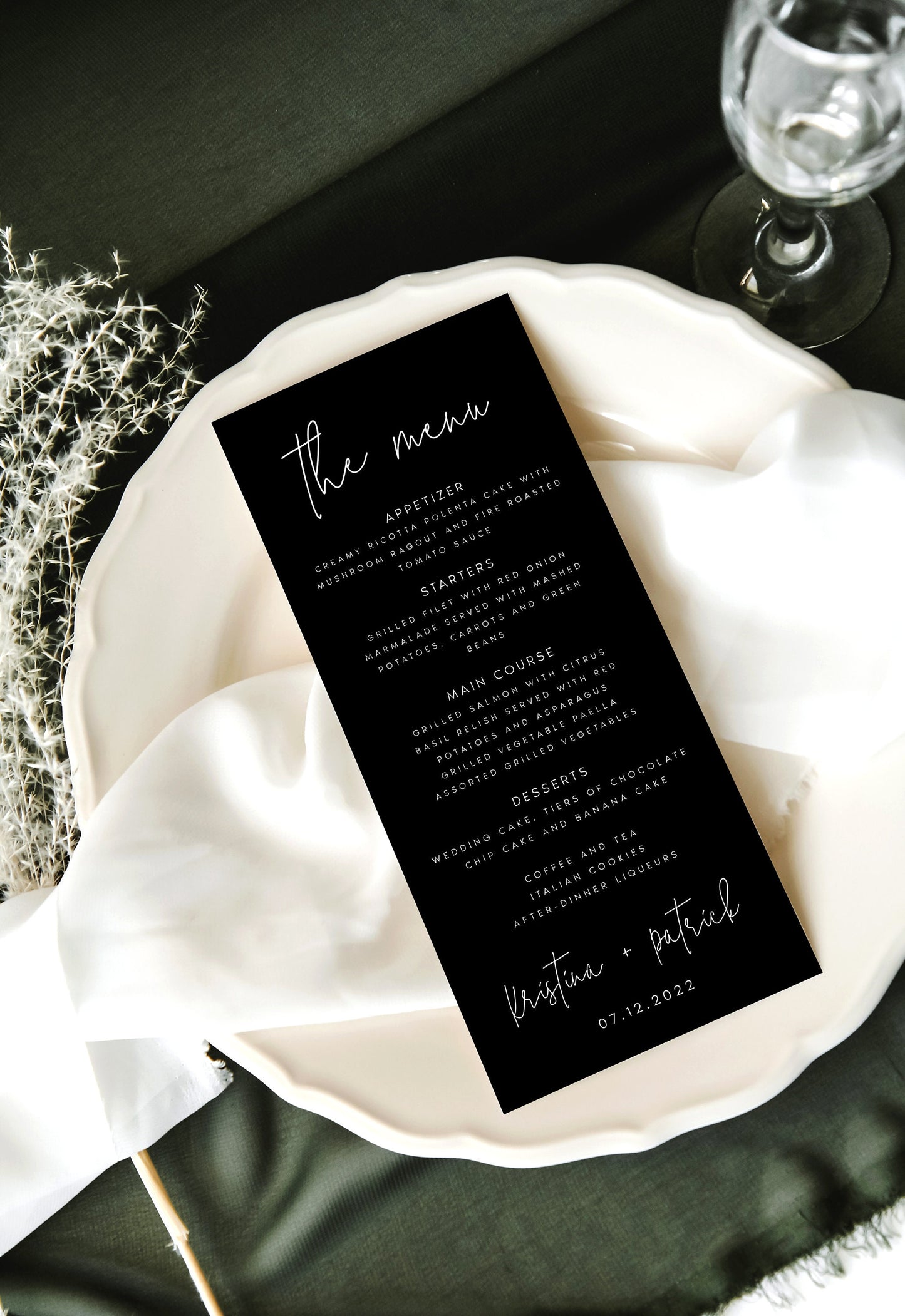 Kristina Black Wedding Menu Template