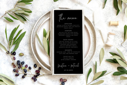 Kristina Black Wedding Menu Template