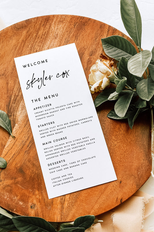 Skyler Wedding Menu Template with Guest Names