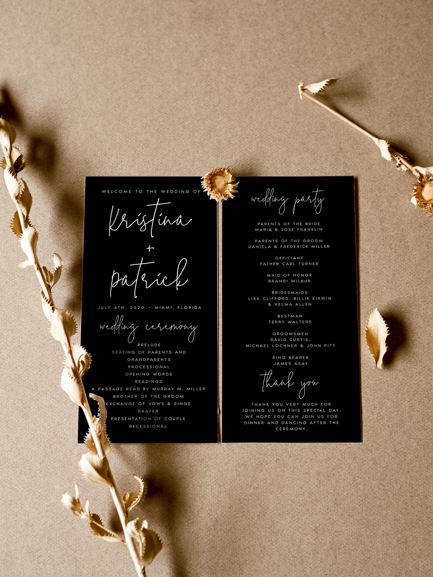 Kristina Black Wedding Program Template