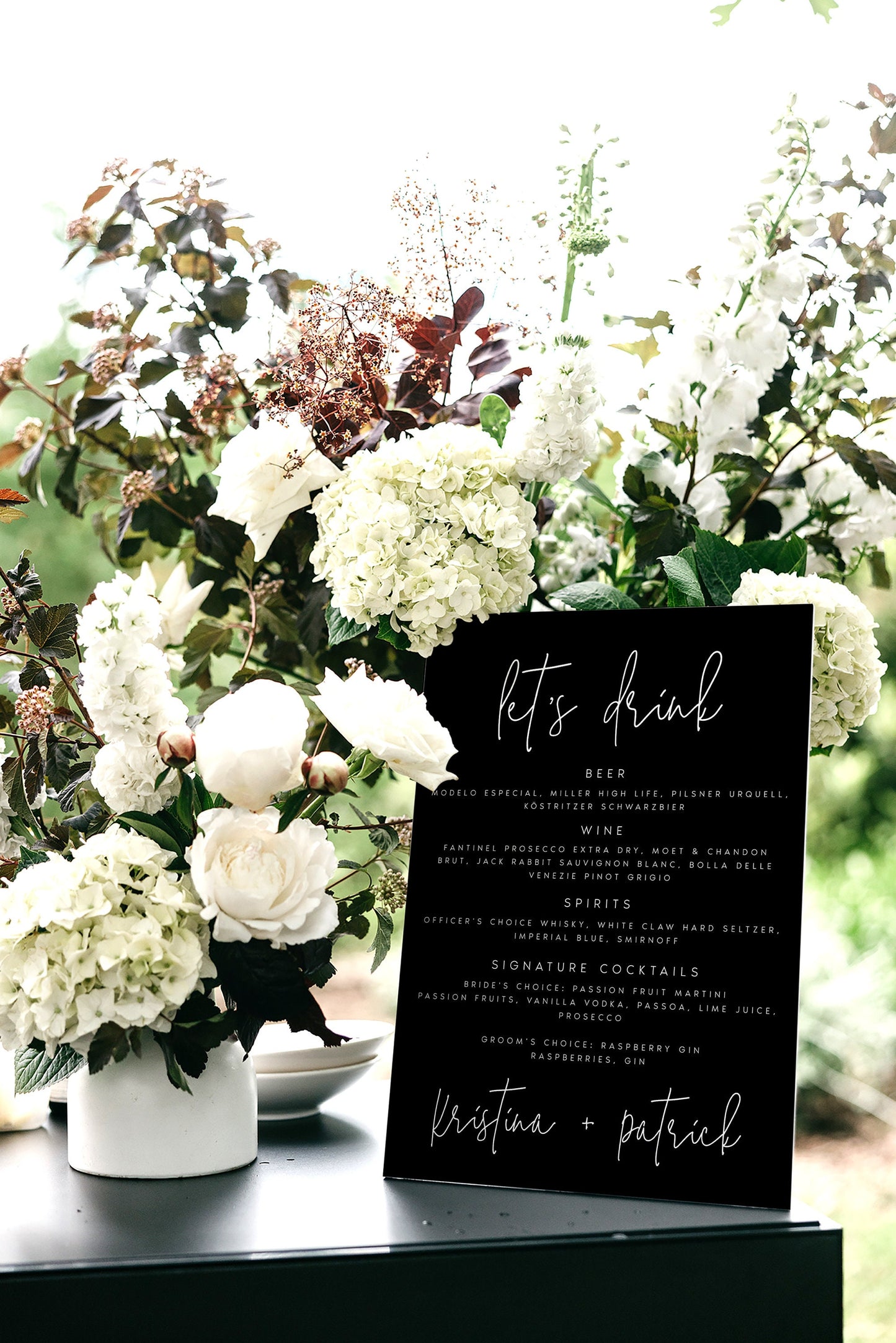 Kristina Black Tabletop Drinks Menu Sign Template