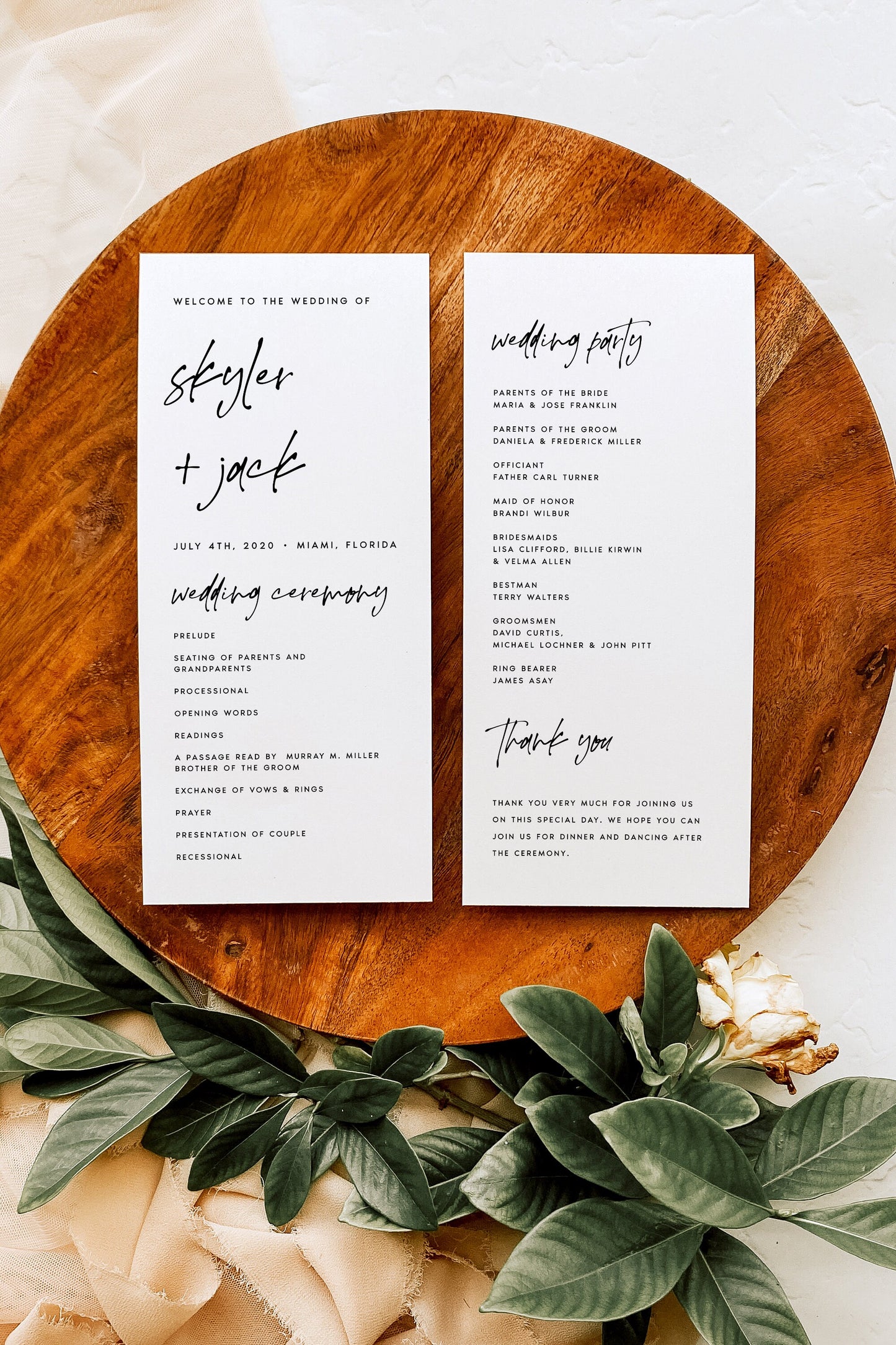 Skyler Modern Wedding Program Template