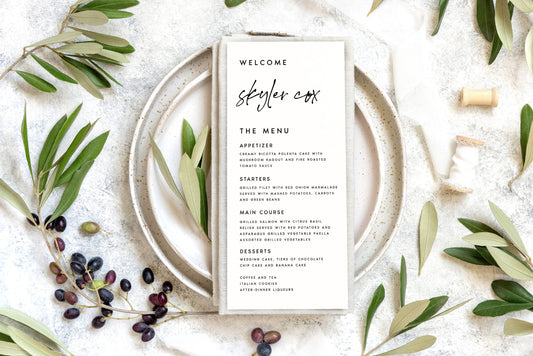 Skyler Wedding Menu Template with Guest Names