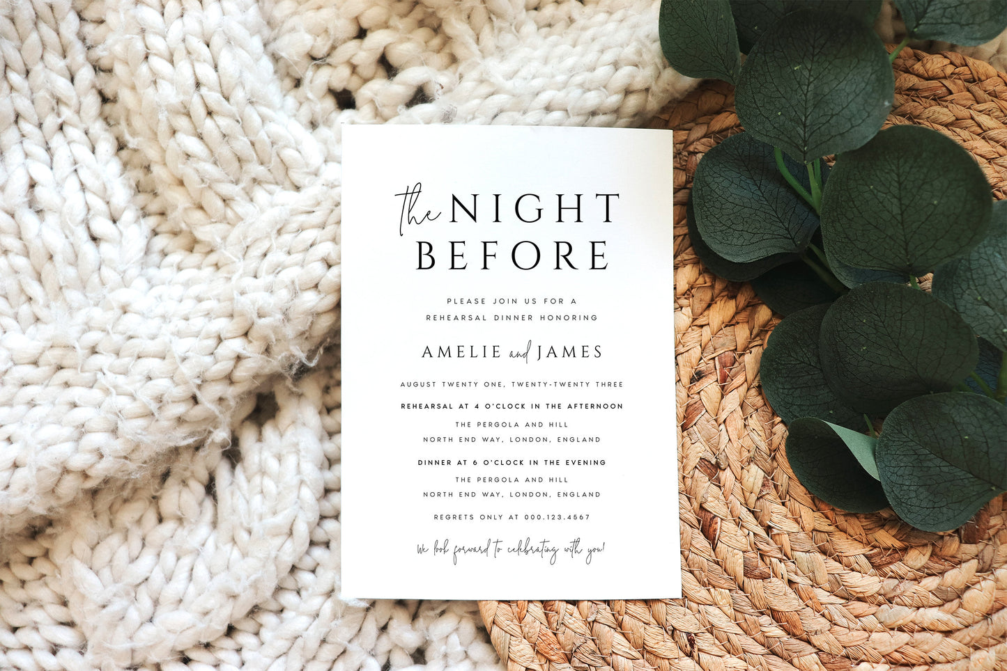 Amelie Minimalist Rehearsal Dinner Invitation Template