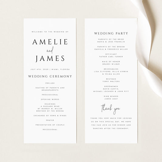 Amelie Modern Wedding Program Template