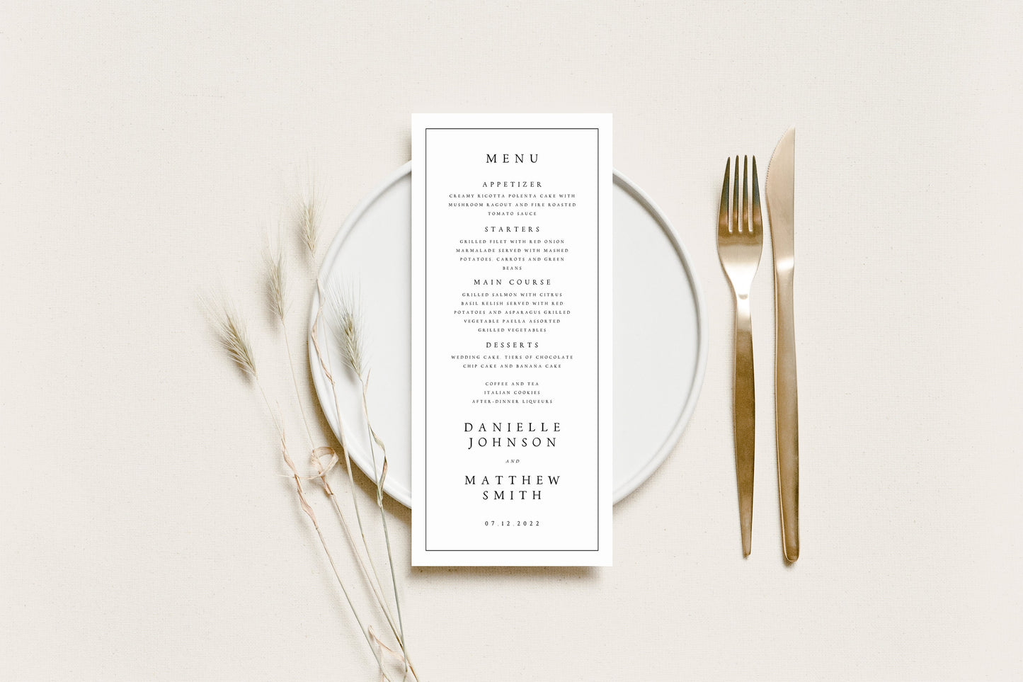 Danielle Minimalist Wedding Menu Template