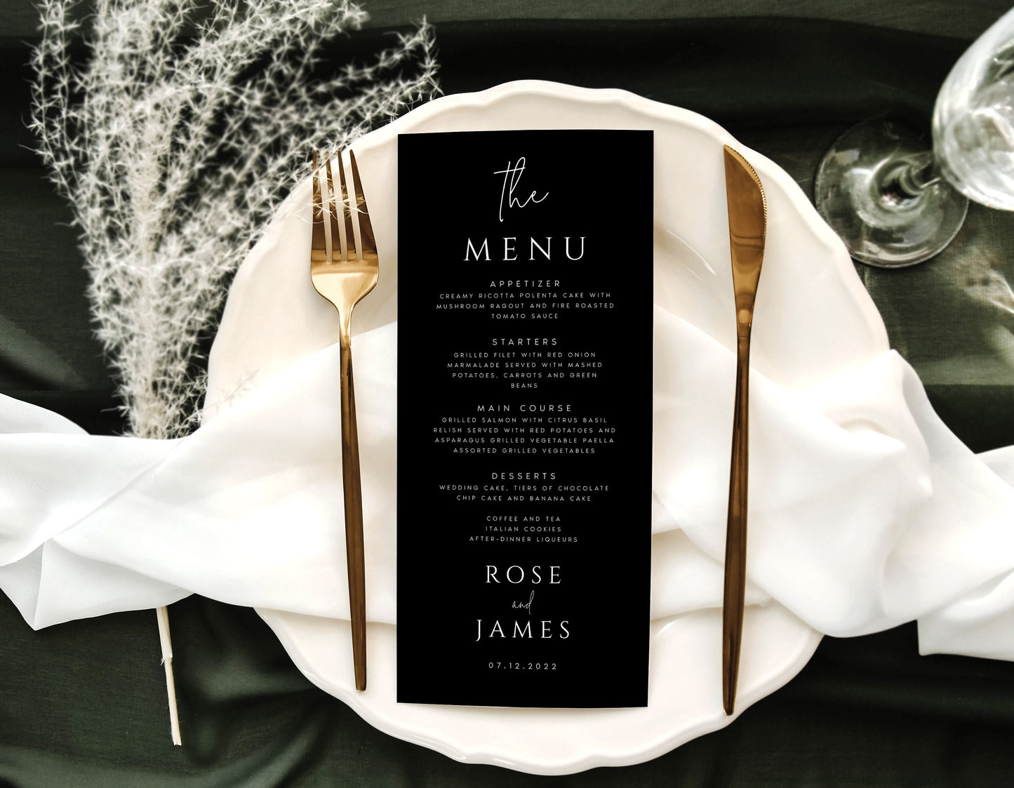 Rose Black Wedding Menu Template