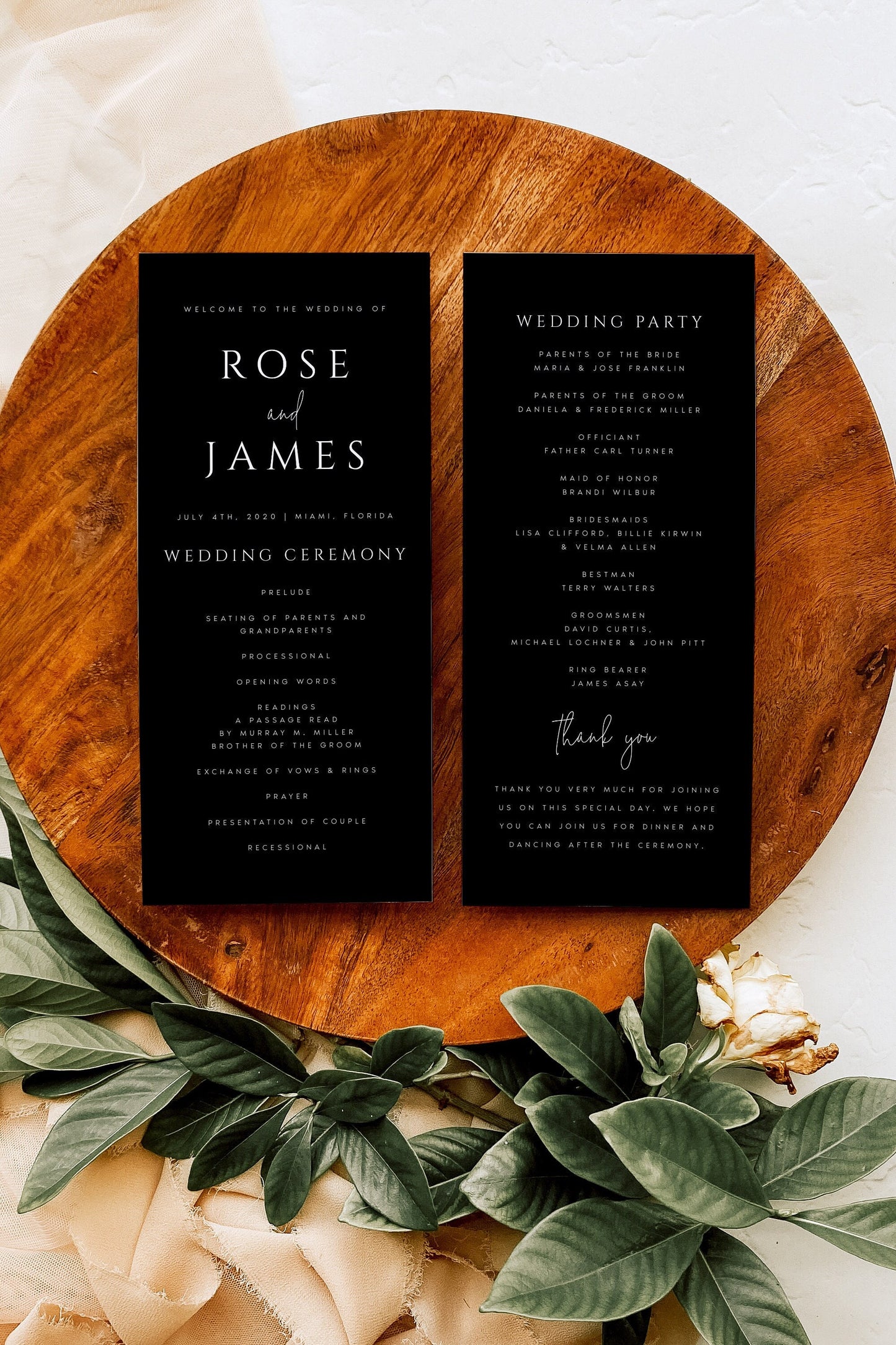 Rose Black Wedding Program Template