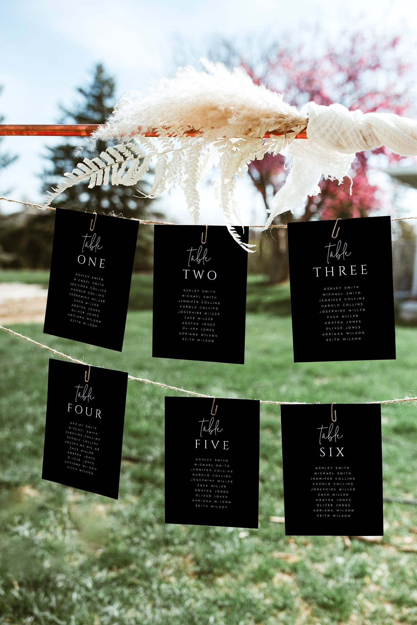 Rose Black Wedding Seating Card Template