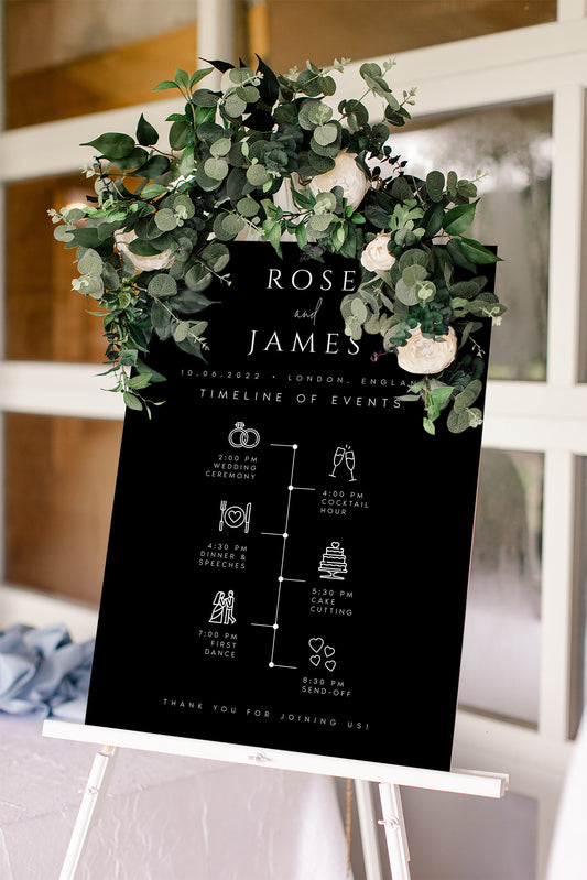 Rose Wedding Order of Events Timeline Sign Template