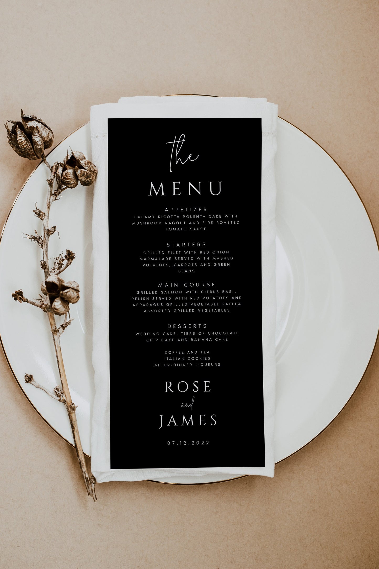 Rose Black Wedding Menu Template