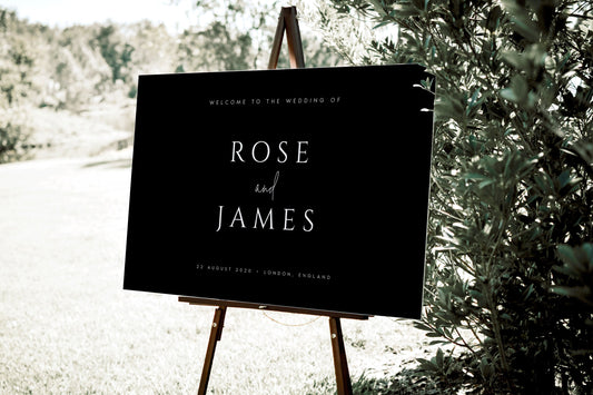 Rose Black Wedding Welcome Sign Template