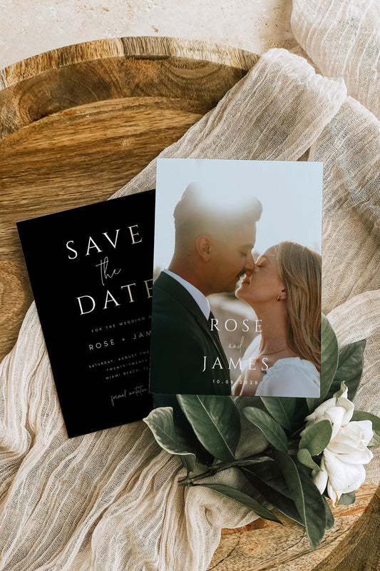 Rose Black Save the Date Invitation Template