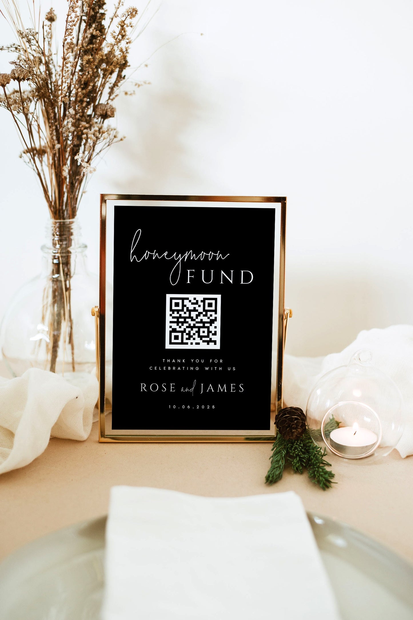 Rose Honeymoon Fund QR Code Sign Template