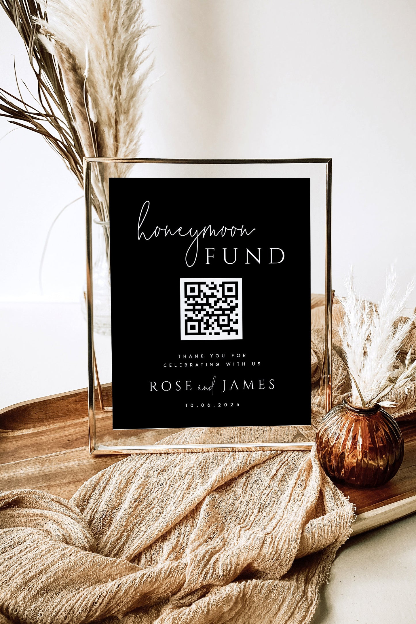 Rose Honeymoon Fund QR Code Sign Template