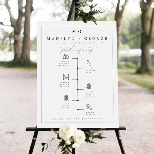 Madelyn Modern Wedding Order of Events Timeline Sign Template