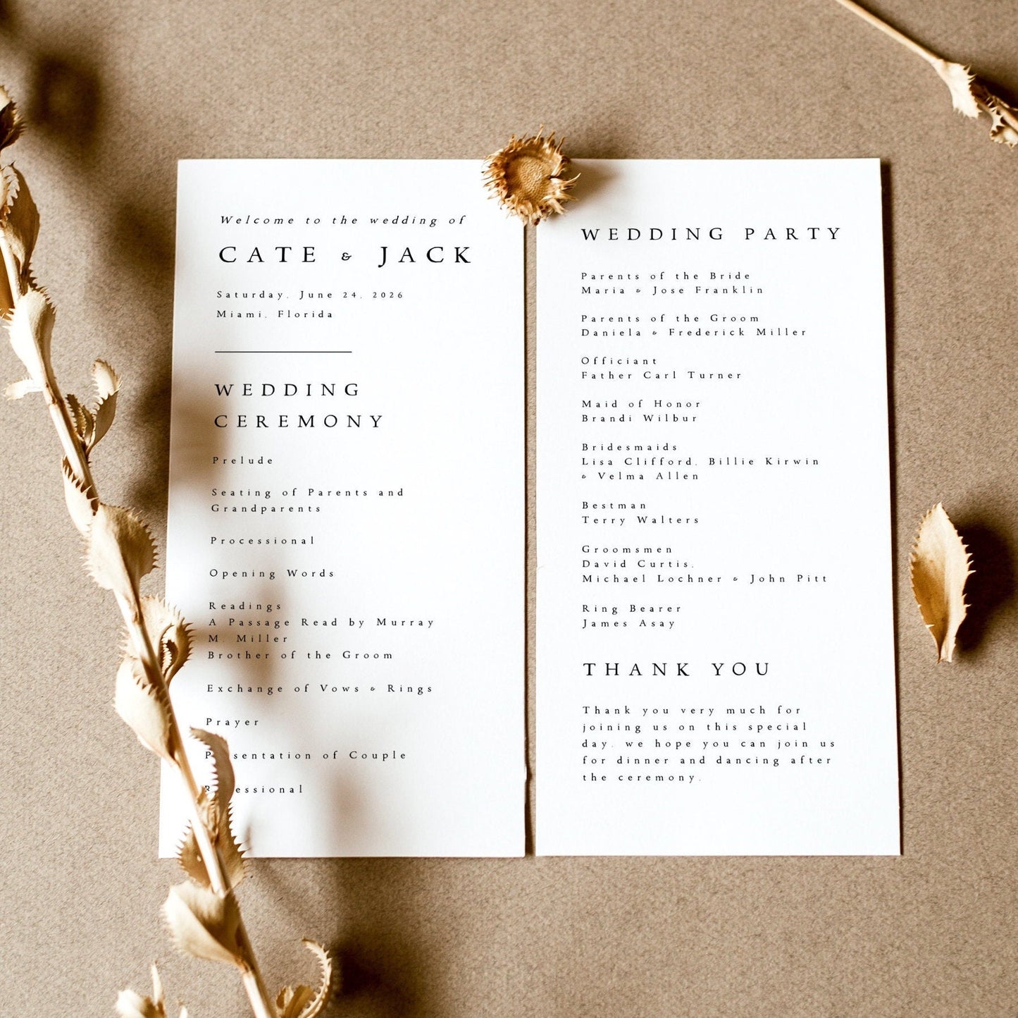 Cate Modern Wedding Program Template