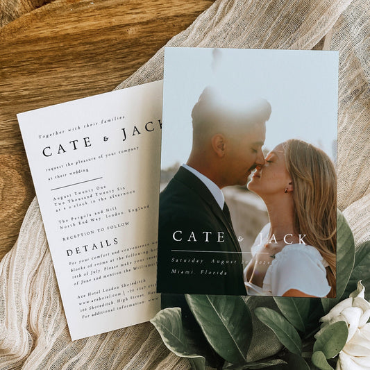 Cate Minimalist Photo Wedding Invitation Set