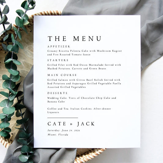 Cate Modern Wedding Menu Template