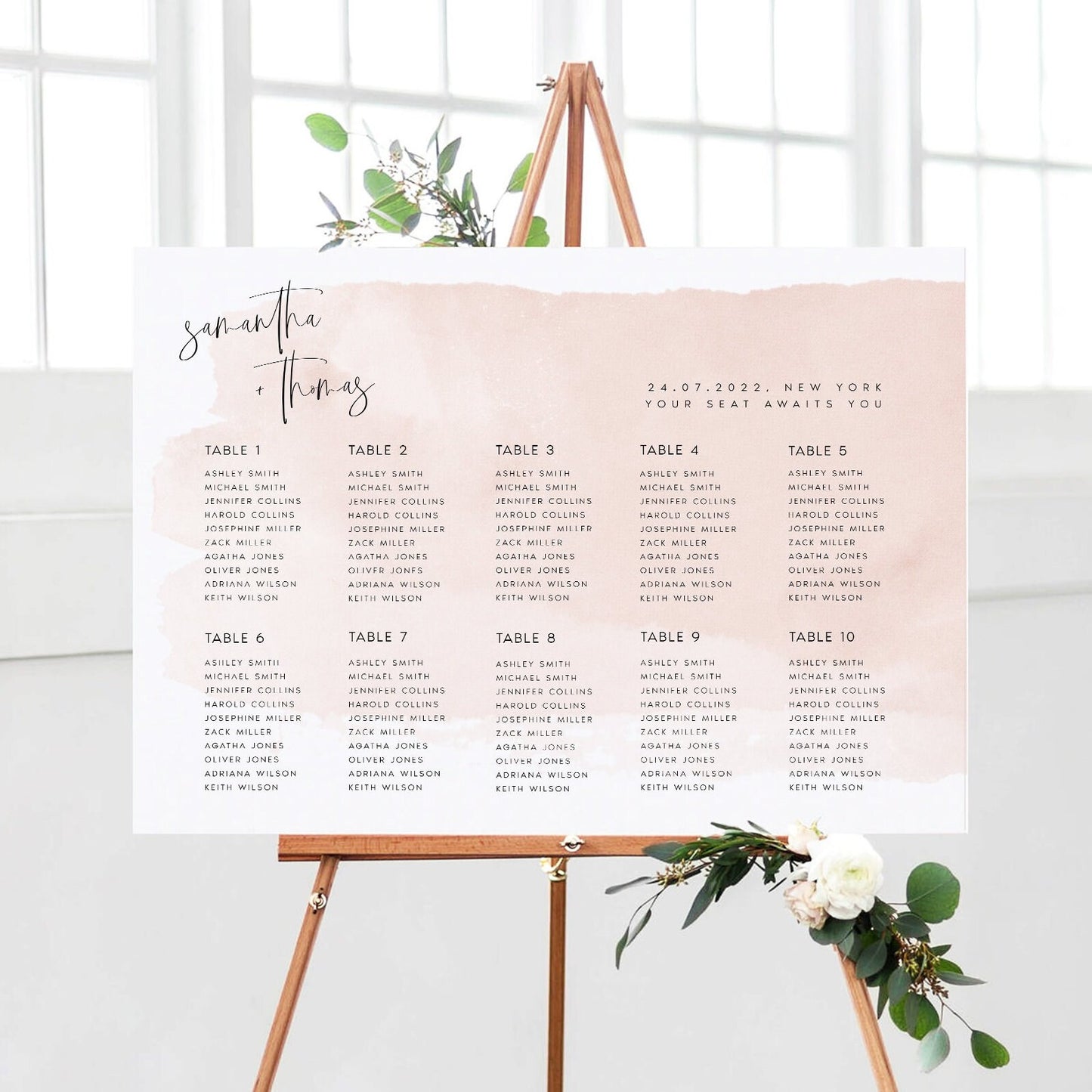 Samantha Blush Pink Wedding Seating Chart