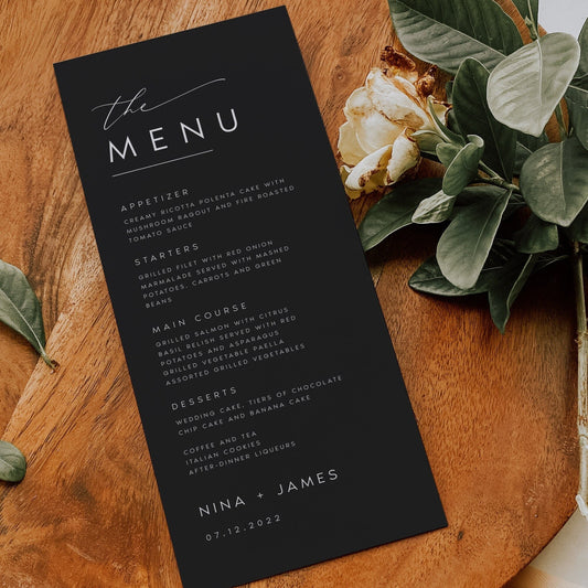 Nina Elegant Black Wedding Menu Template