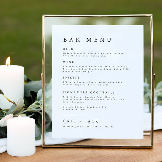 Cate Wedding Bar Menu Template