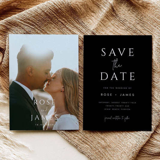 Rose Black Save the Date Invitation Template