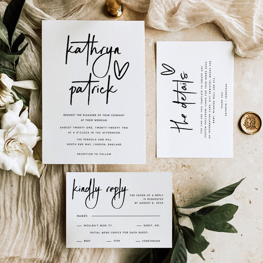 Kathryn Modern Wedding Invitation Set Template