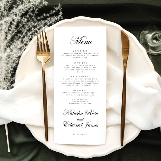 Natasha Classic Wedding Menu Template