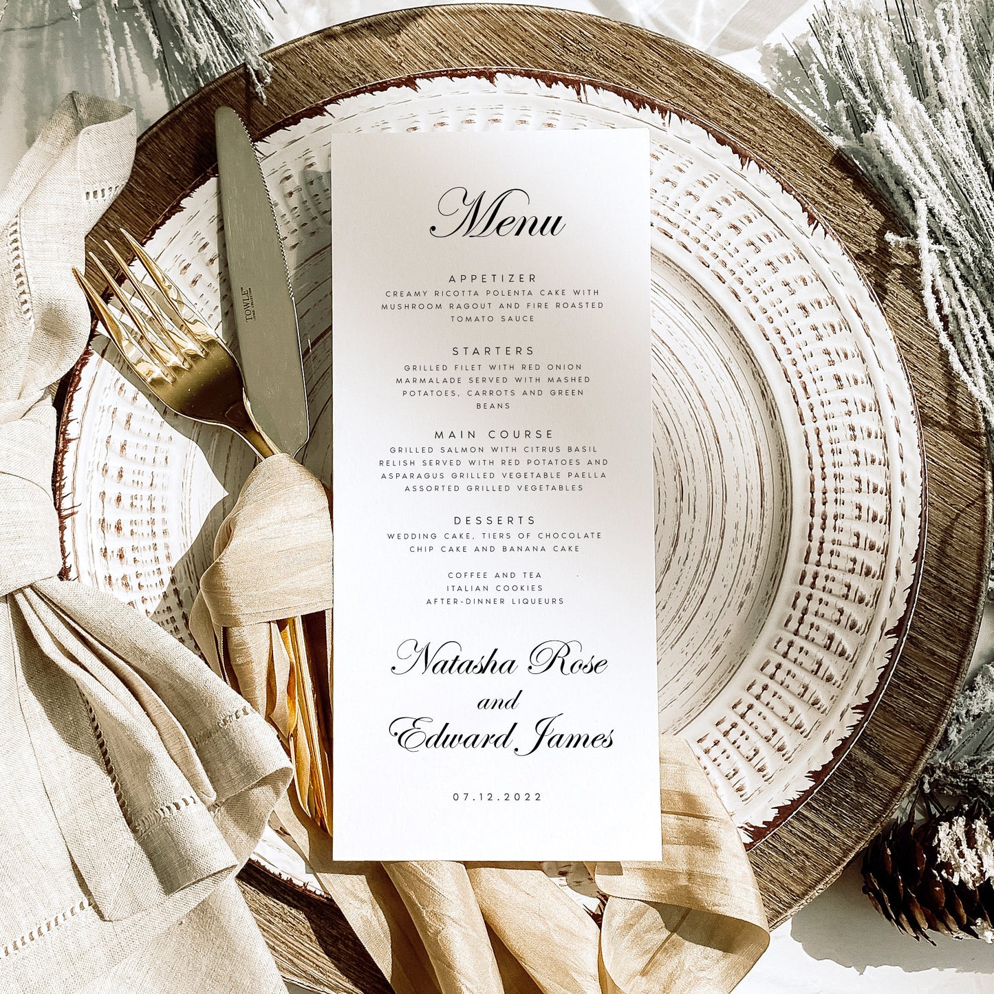 Natasha Classic Calligraphy Wedding Menu Template