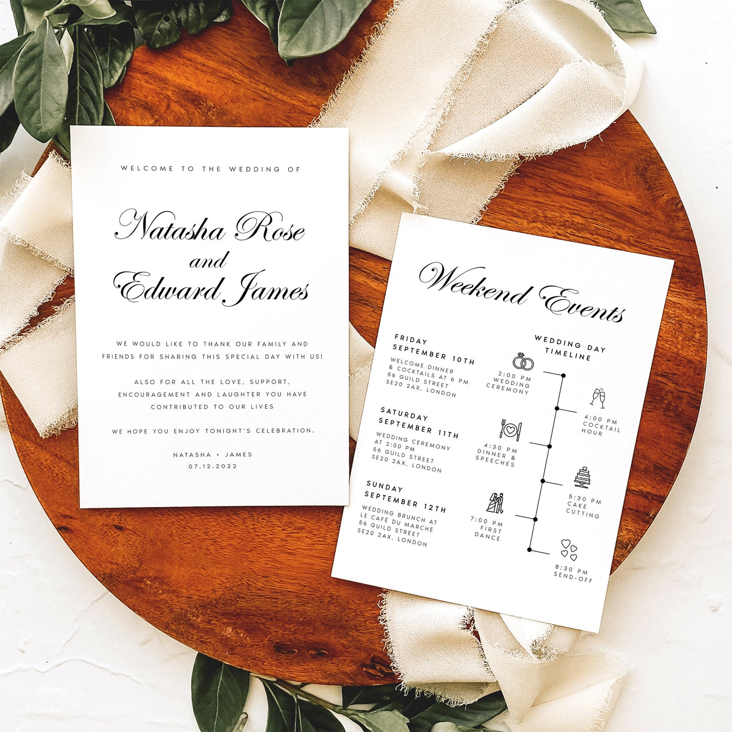 Natasha Wedding Welcome Letter & Timeline Template