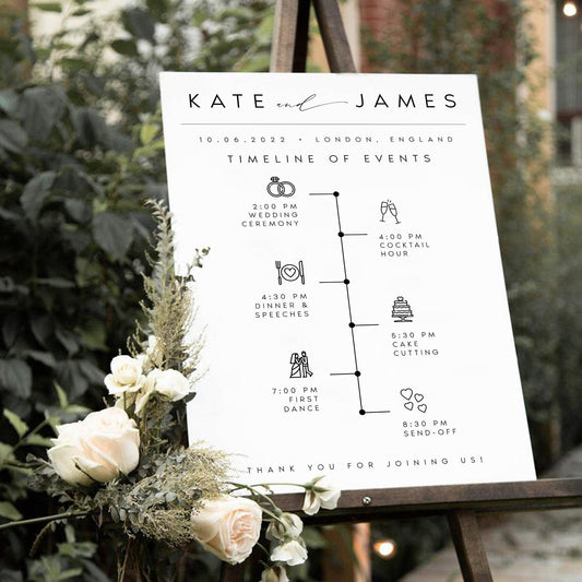 Kate Modern Minimalist Wedding Timeline Sign Template