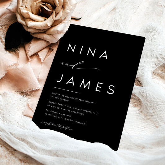 Nina Black Wedding Invitation Template