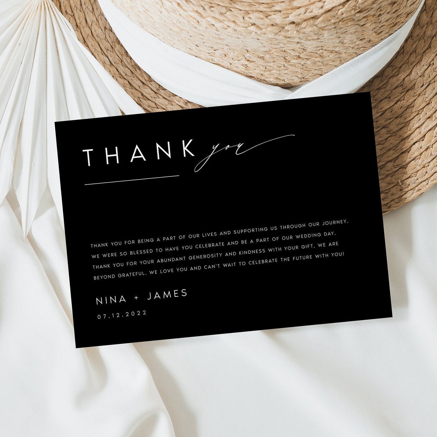 Nina Black Wedding Thank You Card Template