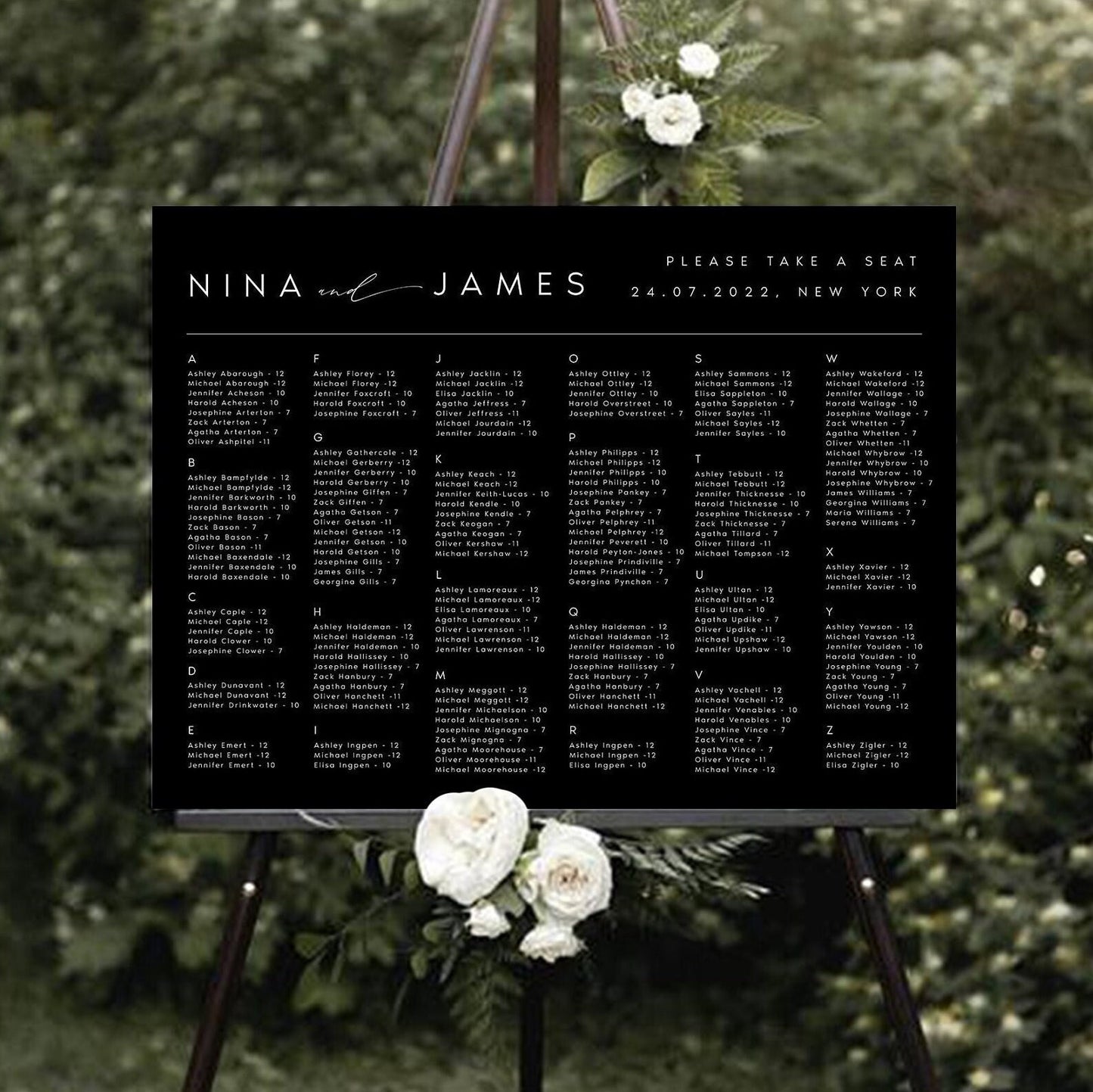 Nina Black Seating Chart Template